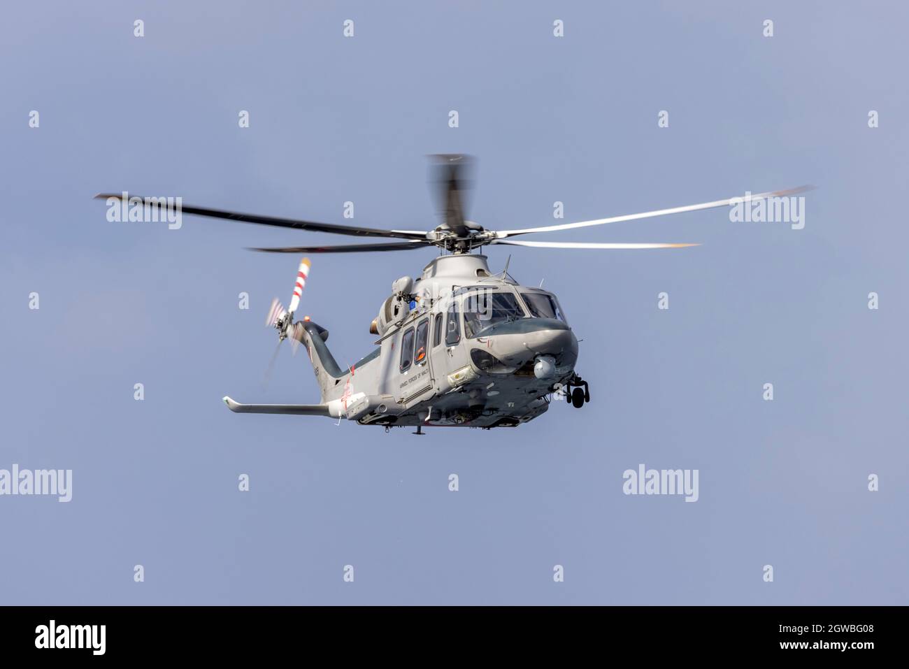 Maltese Air Force Agusta Westland AW-139 (REG: AS1429) making a demonstration of rescue at sea. Stock Photo