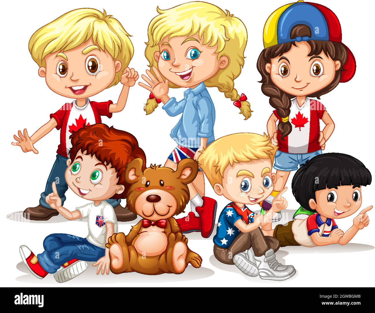 Happy boys and girls with teddy bear Stock Vector Image & Art - Alamy
