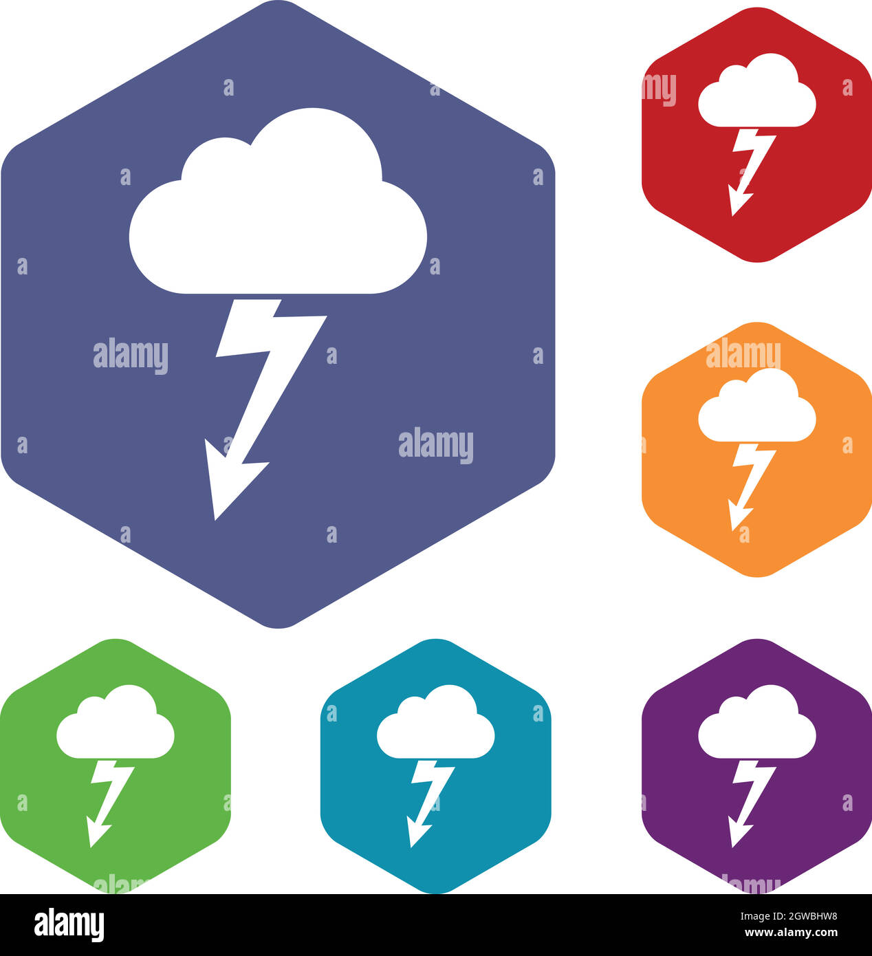 Cloud with lightning icons set Stock Vector Image & Art - Alamy