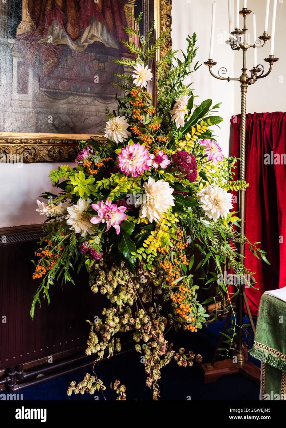 Harvest Festival Flower Display at All Saints Church, East Budleigh. Stock Photo