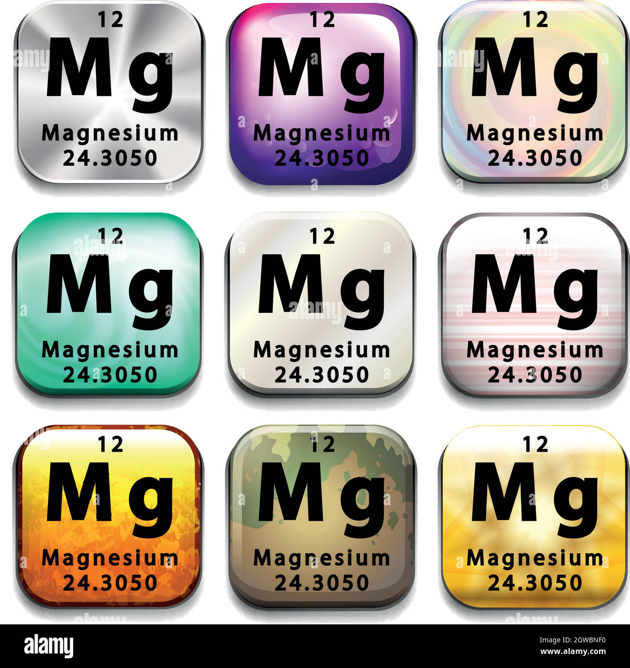 Buttons showing Magnesium and its abbreviation Stock Vector