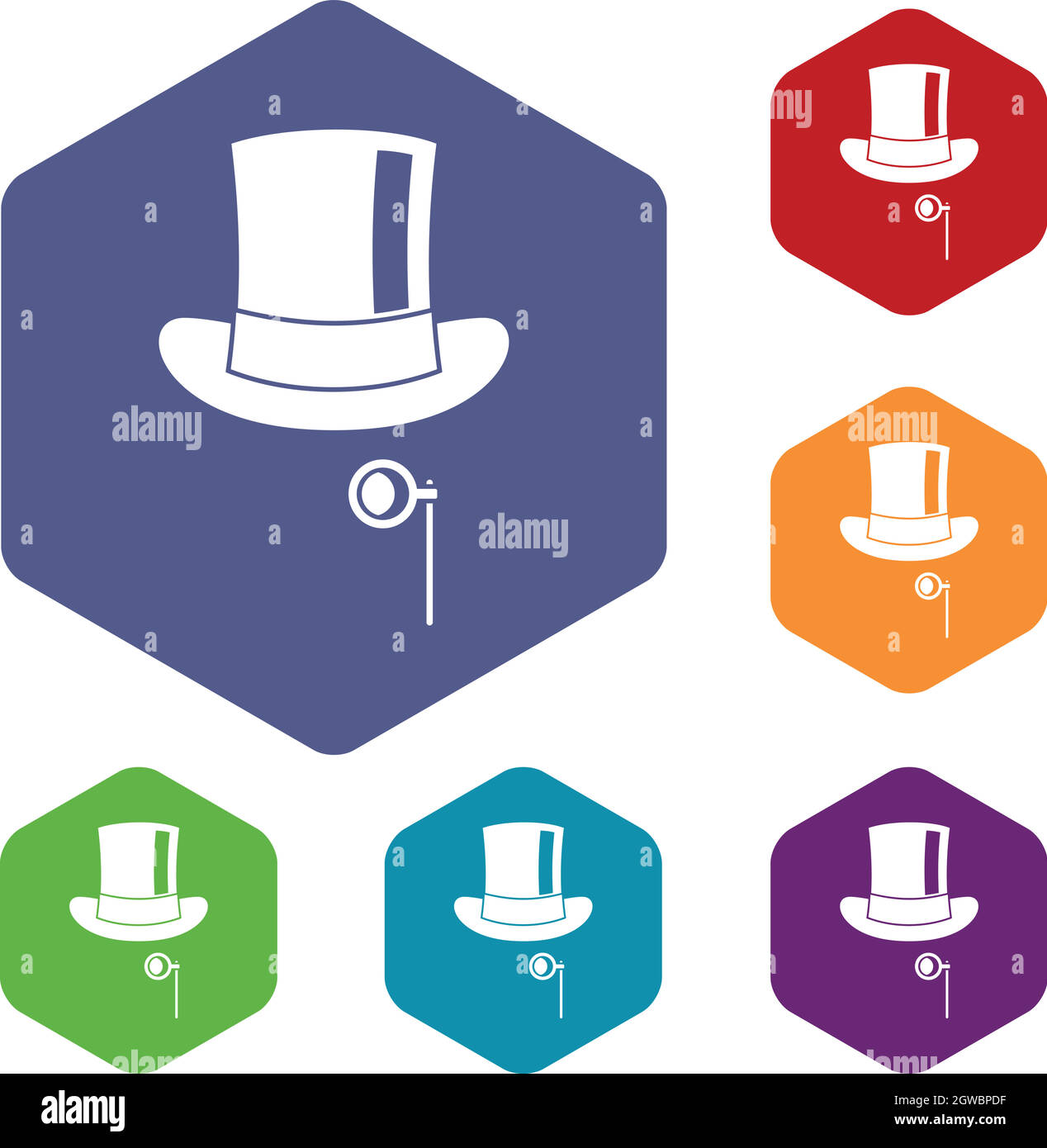 Hat with monocle icons set Stock Vector