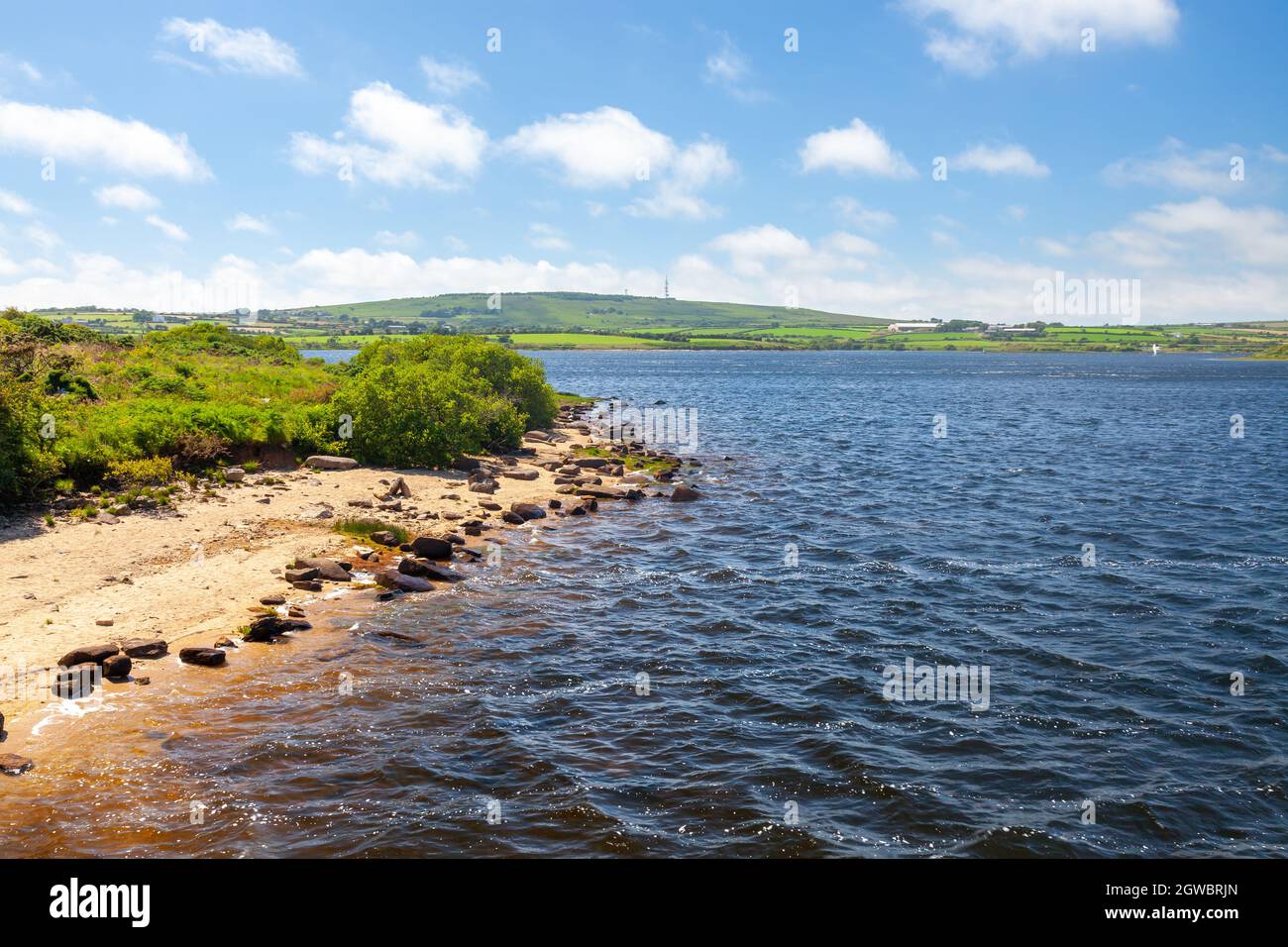 View from the dam at Stithians Reservoir Cornwall England UK Stock Photo