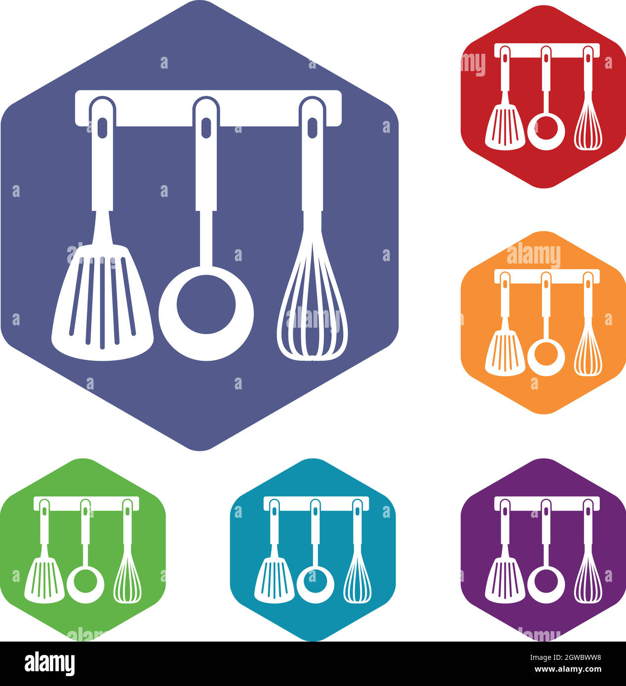 Spatula, ladle and whisk, kitchen tools icons set Stock Vector Image