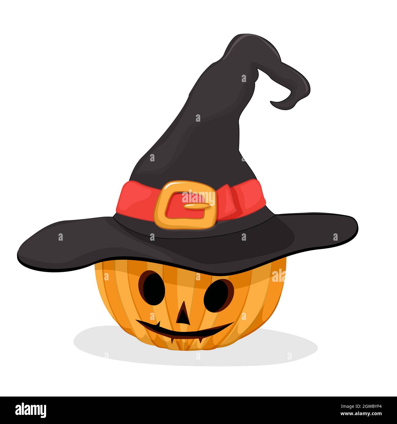 Witch hat Halloween pumpkin character over white background Stock Vector