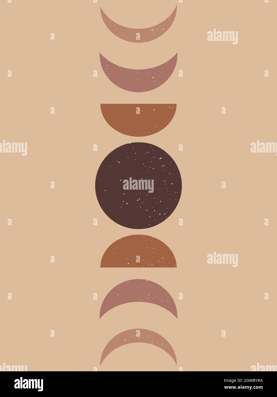 Background with Moon phases print boho minimalist printable wall art mid century abstract print bohemian art work, vector Stock Vector
