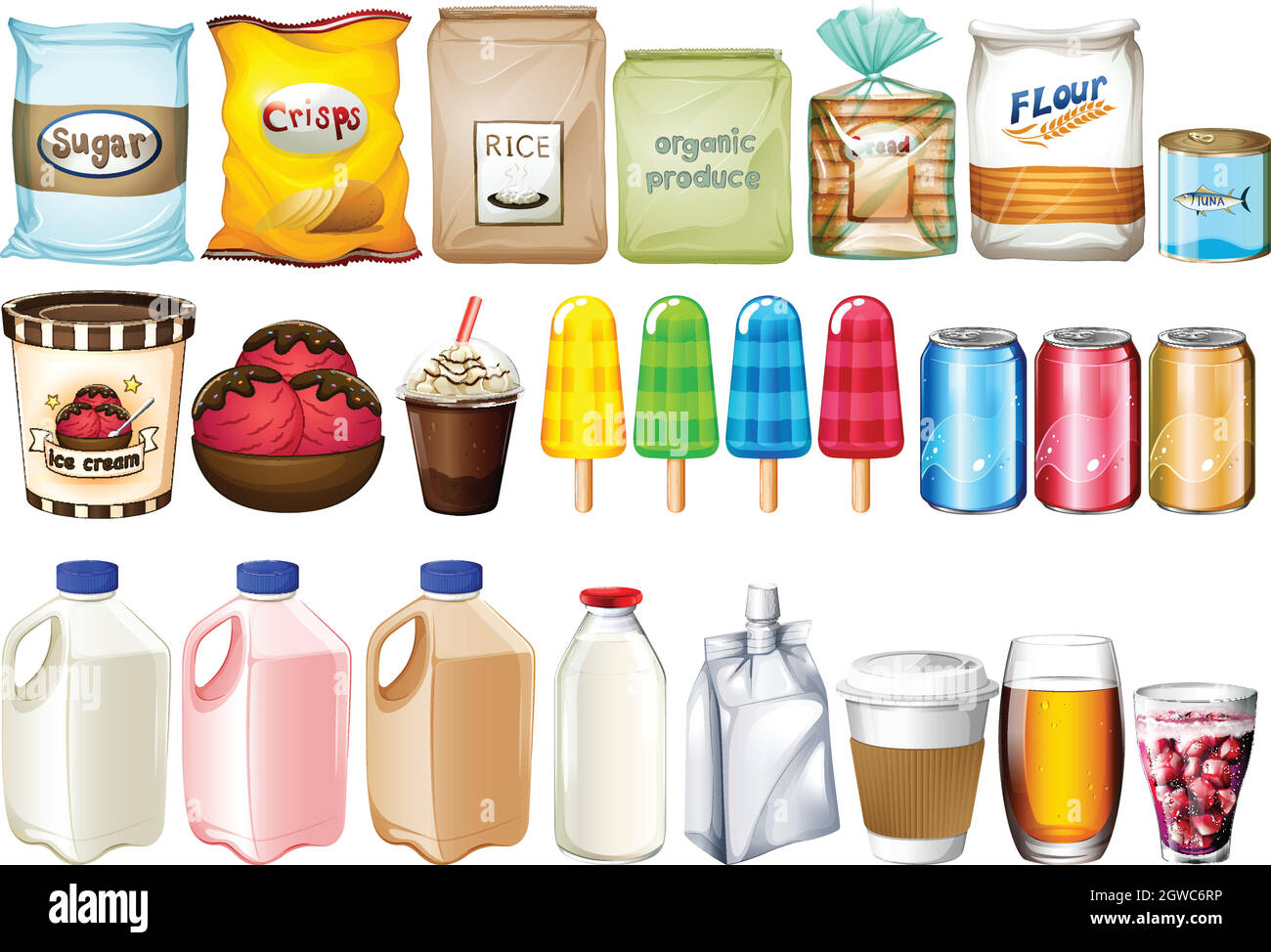 A group of foods and drinks Stock Vector