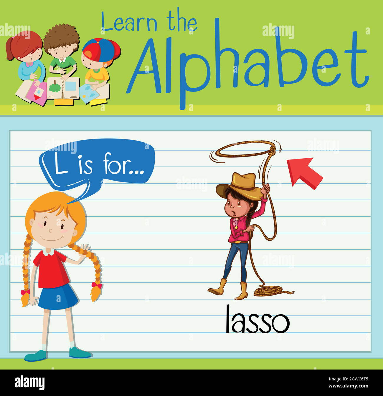 Flashcard alphabet L is for lasso Stock Vector