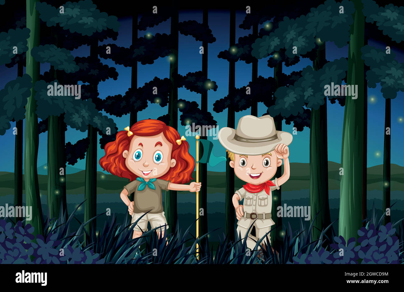 Boy and girl camping out at night Stock Vector Image & Art - Alamy