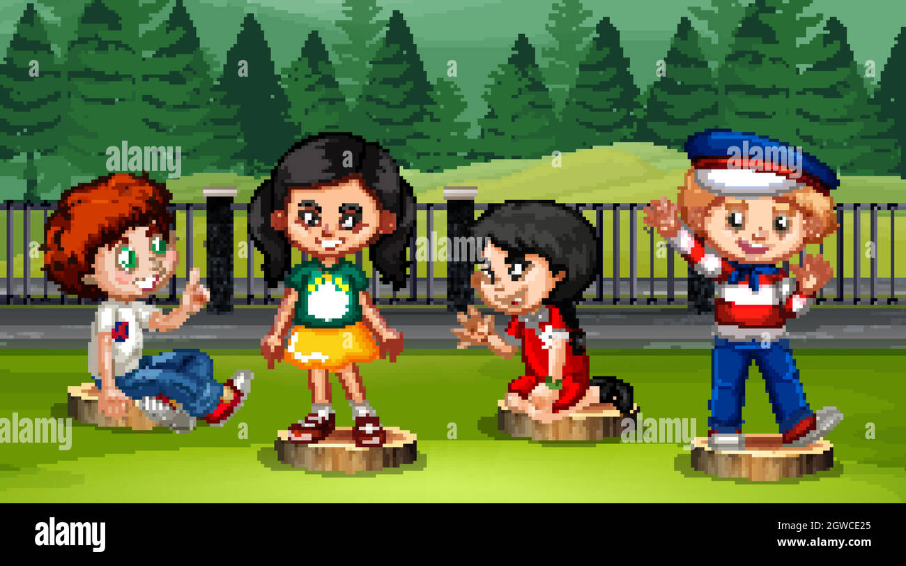Cute little kids playing at park with joy Stock Vector Images - Alamy