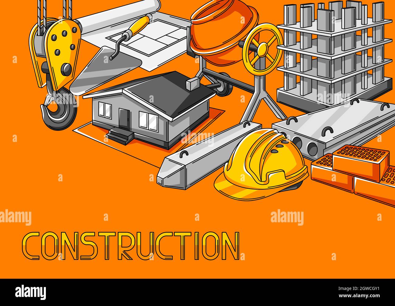 Background design with housing construction items. Industrial repair or