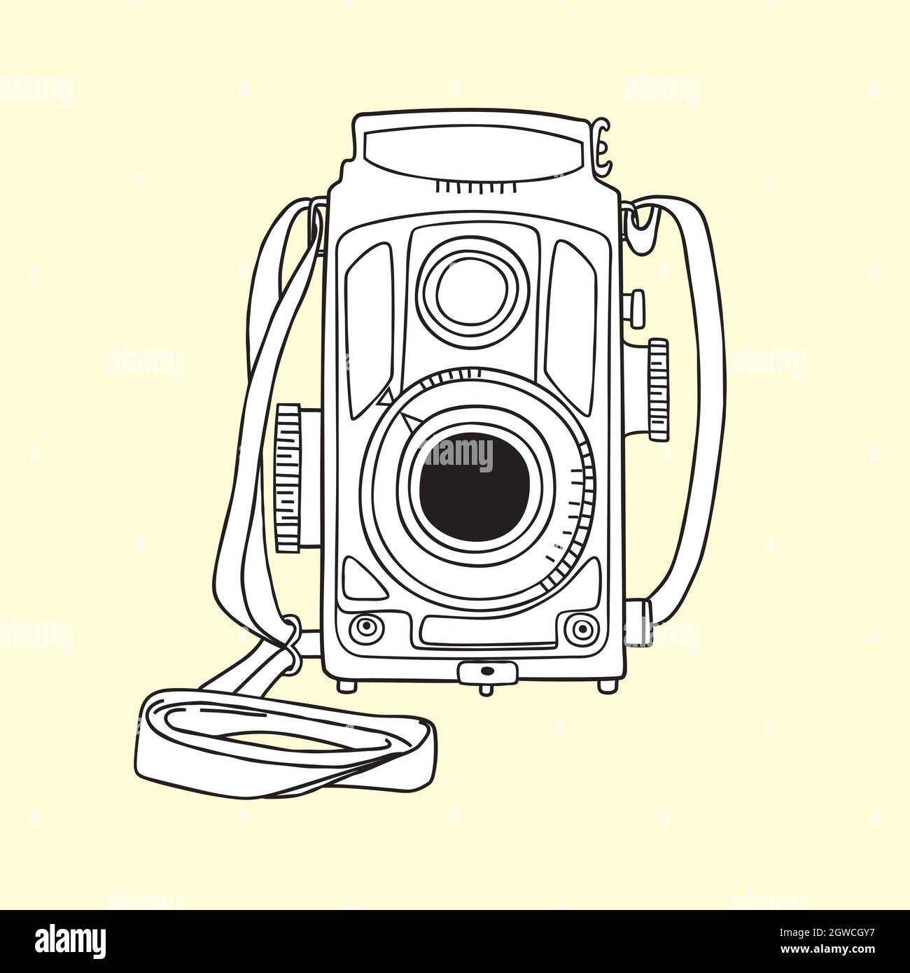 Vintage cameras. Hand drawn polaroid picture. Retro film video. Black