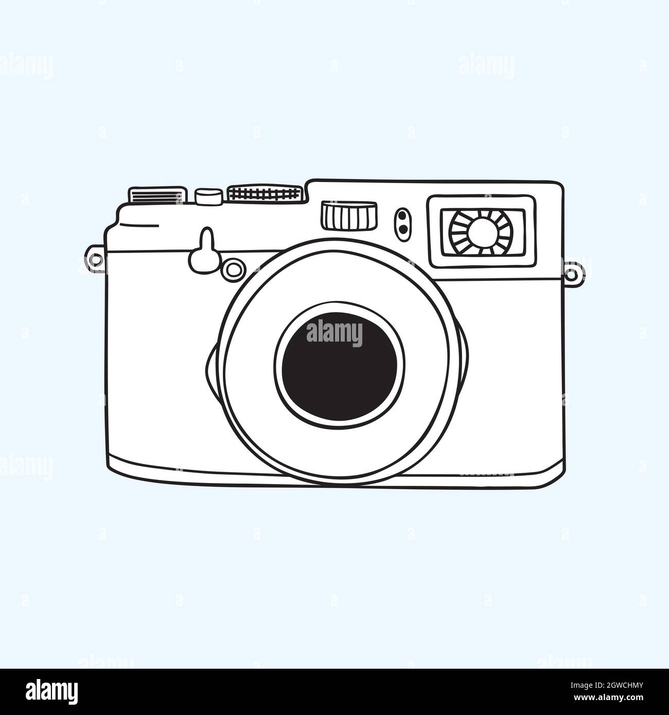 Vintage cameras. Hand drawn polaroid picture. Retro film video. Black