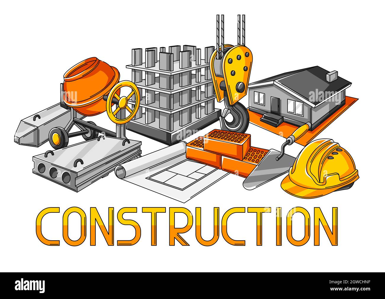 Background design with housing construction items. Industrial repair or