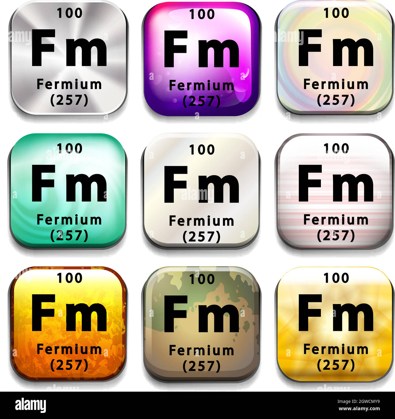 A periodic table button showing Fermium Stock Vector