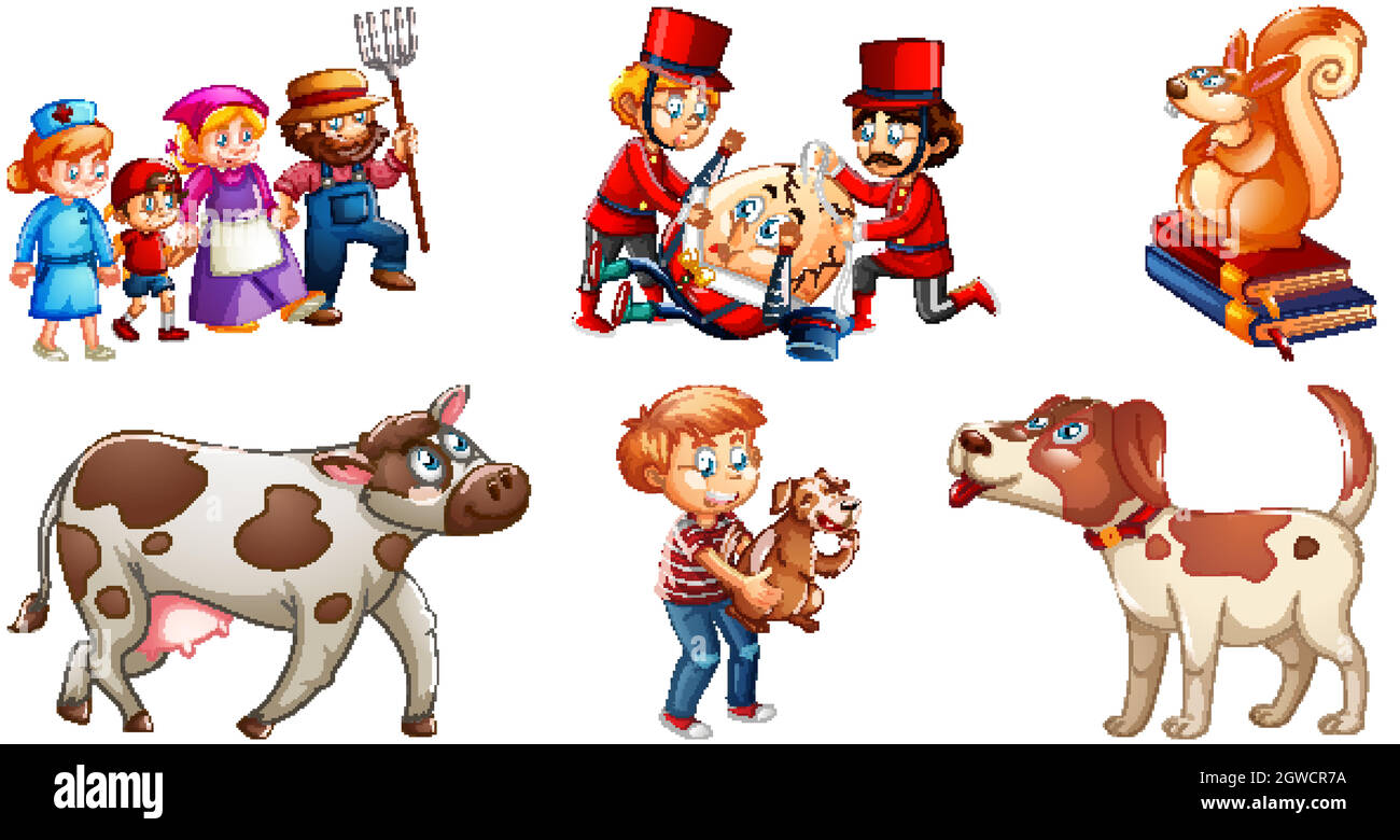 Set of different nursery rhyme character isolated on white background