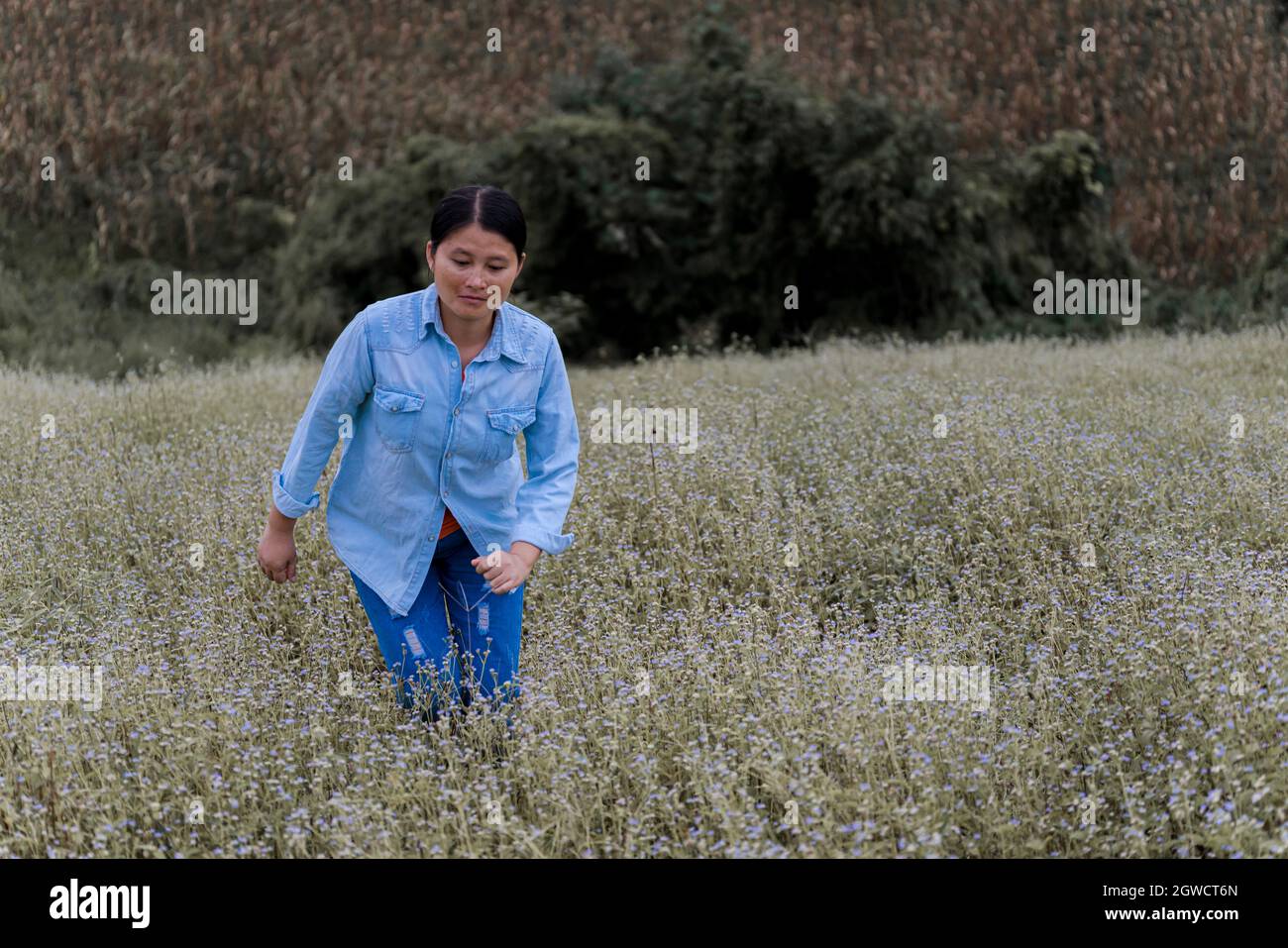 Young Woman Looking Away While Walking On Land Stock Photo