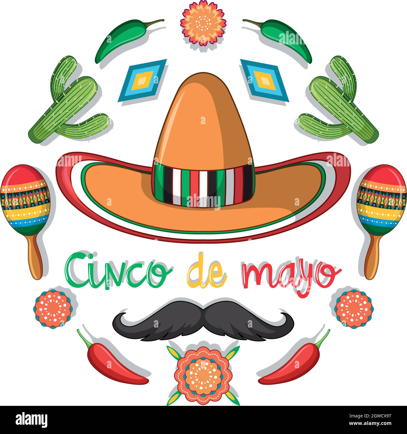 Cinco de mayo card template with mexican decorations Stock Vector Image