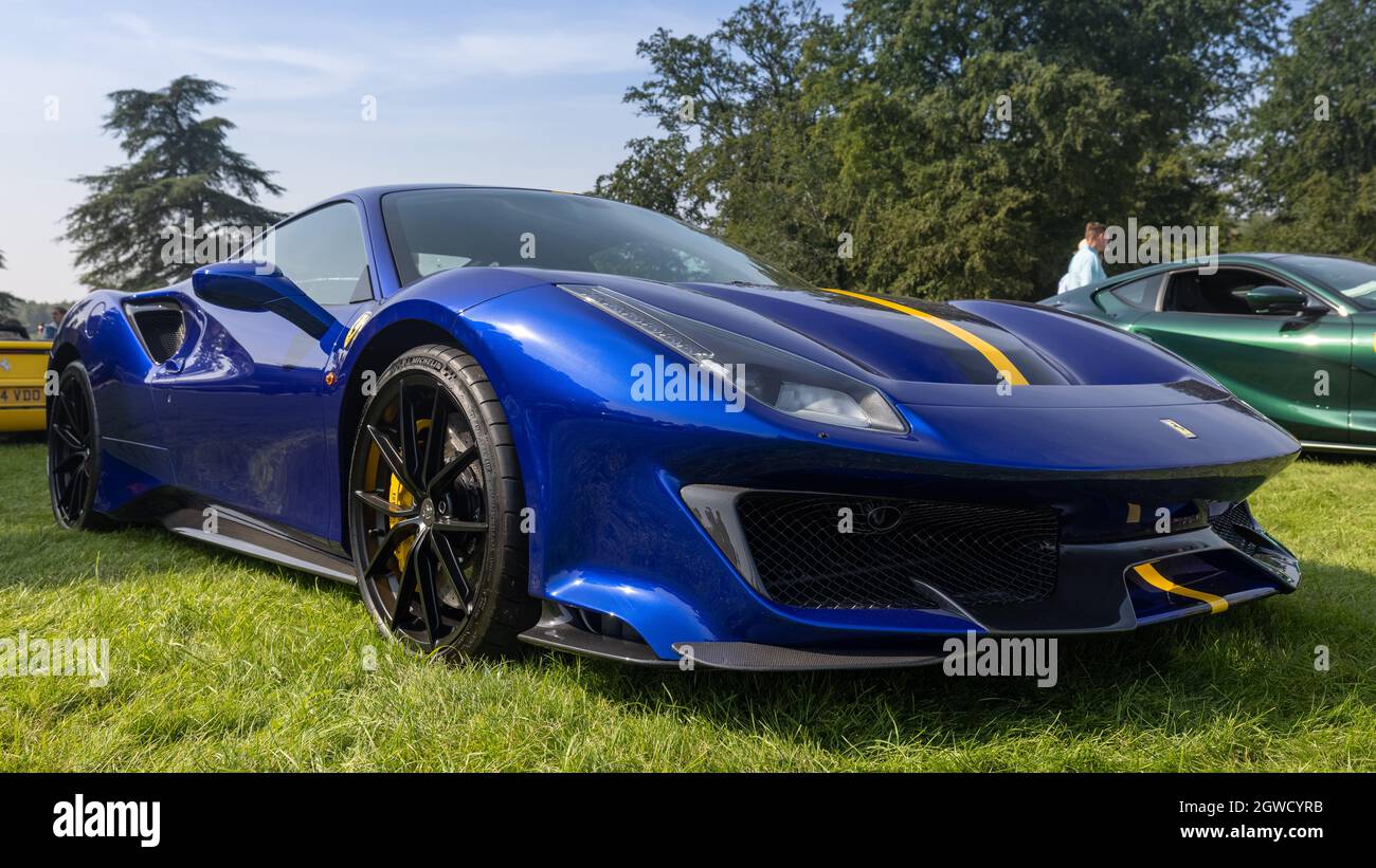 Ferrari F8 Tributo, on display at the Salon Privé motor show held at Blenheim Palace on the 5th September 2021 Stock Photo