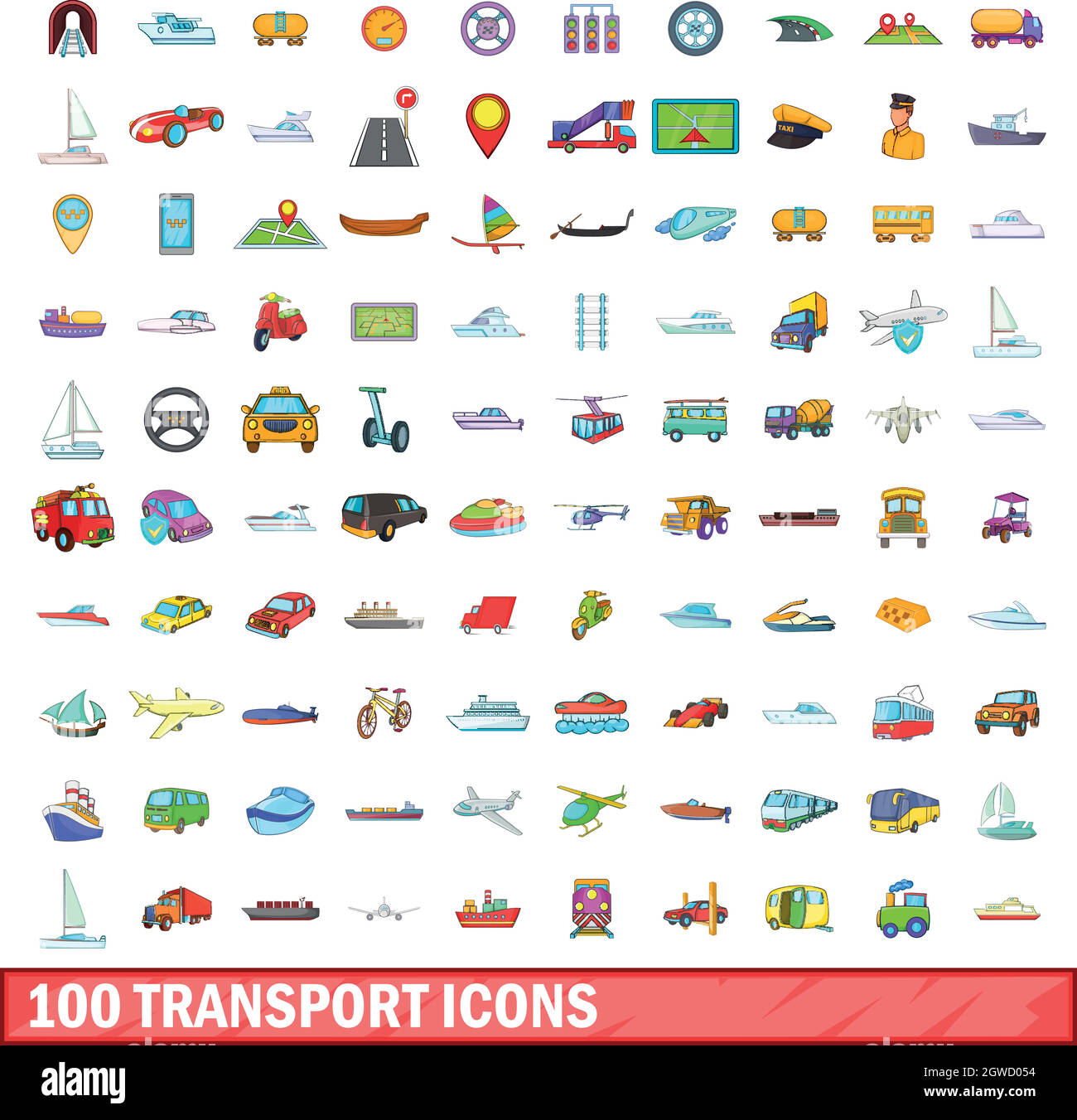100 transport icons set, cartoon style Stock Vector Image & Art - Alamy