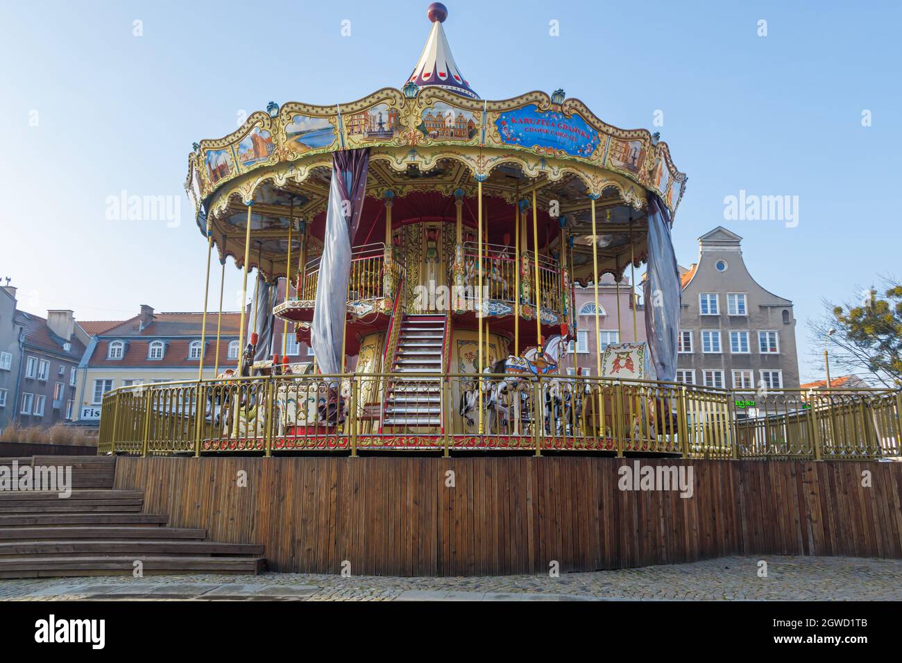 GDANSK, POLAND - 2020 JANUARY 17. Carousel at the old town of Gdansk. Stock Photo