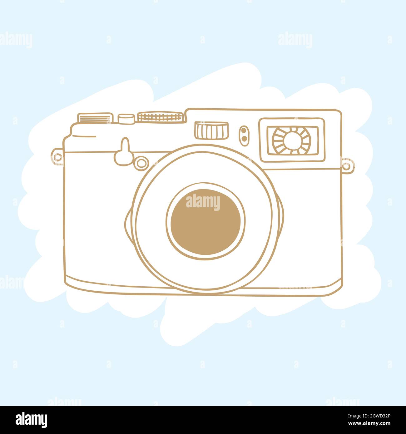 Vintage cameras. Hand drawn polaroid picture. Retro film video. Colored outline Stock Vector