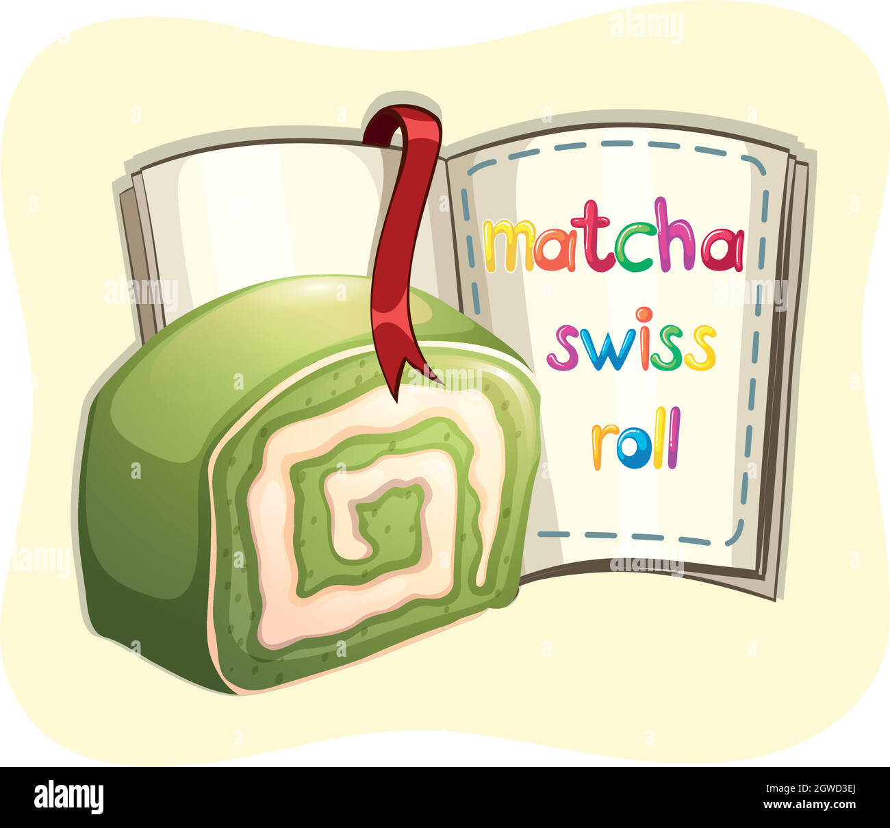 Matcha swissroll and a book Stock Vector