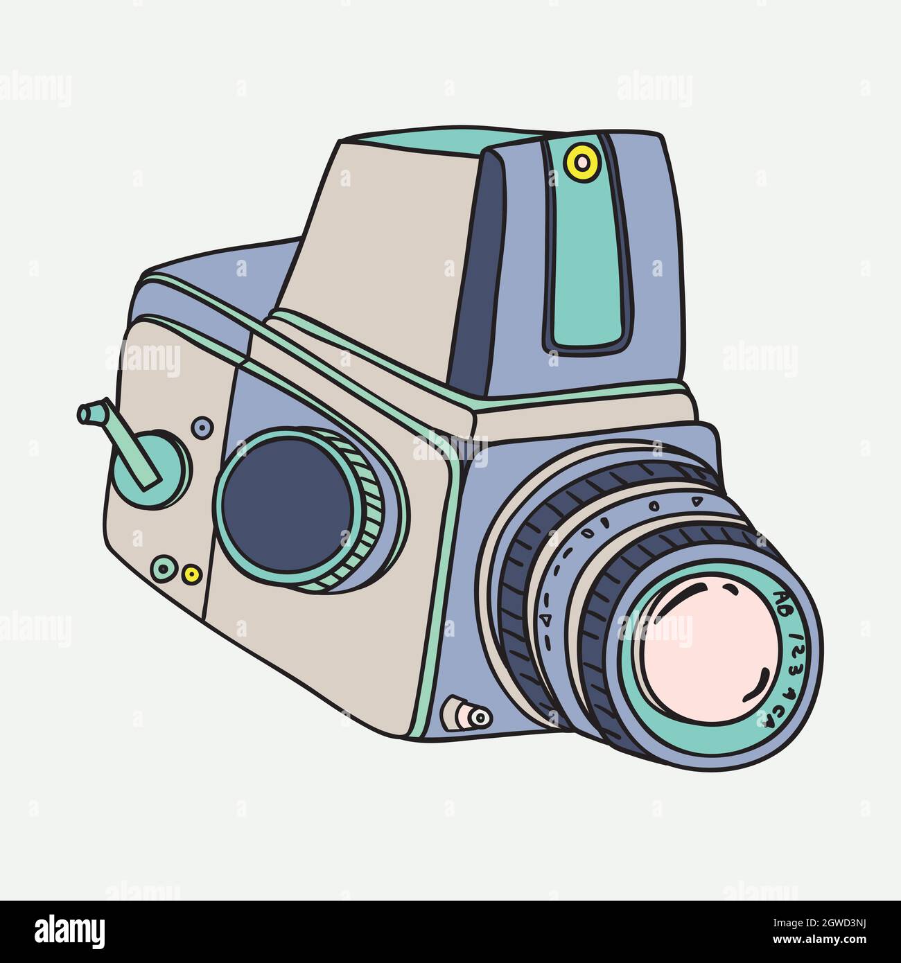 Vintage cameras. Hand drawn polaroid picture. Retro film video. Colored