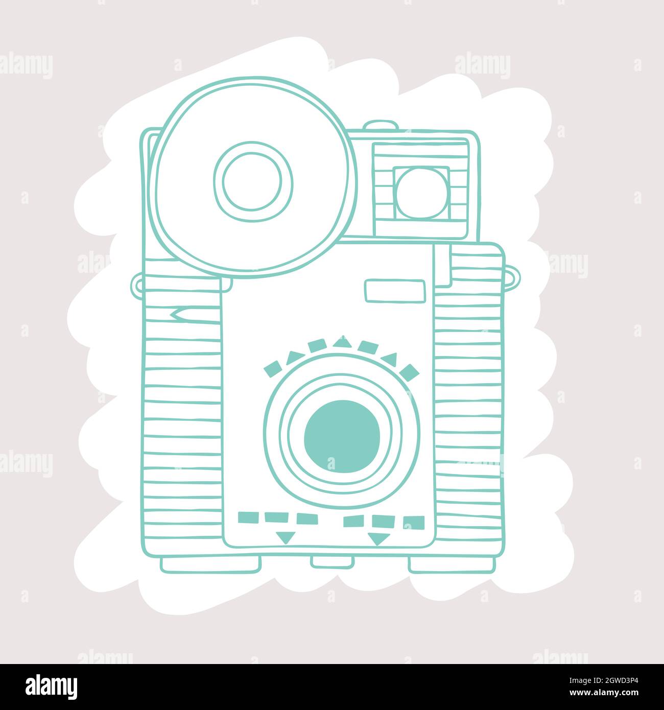Vintage cameras. Hand drawn polaroid picture. Retro film video. Colored outline Stock Vector
