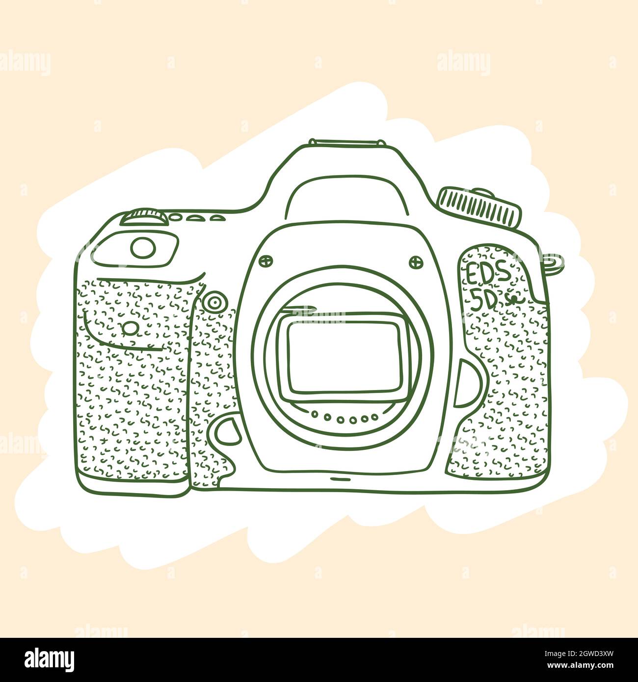 Vintage cameras. Hand drawn polaroid picture. Retro film video. Colored outline Stock Vector