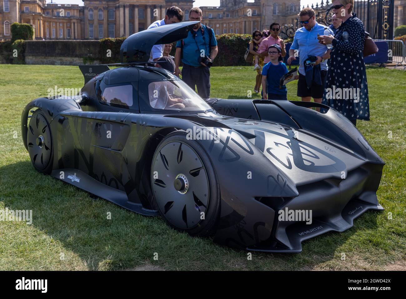 McMurtry Spéirling electric single-seat fan car on display at the Salon Privé motor show held at Blenheim Palace on the 5th September 2021 Stock Photo