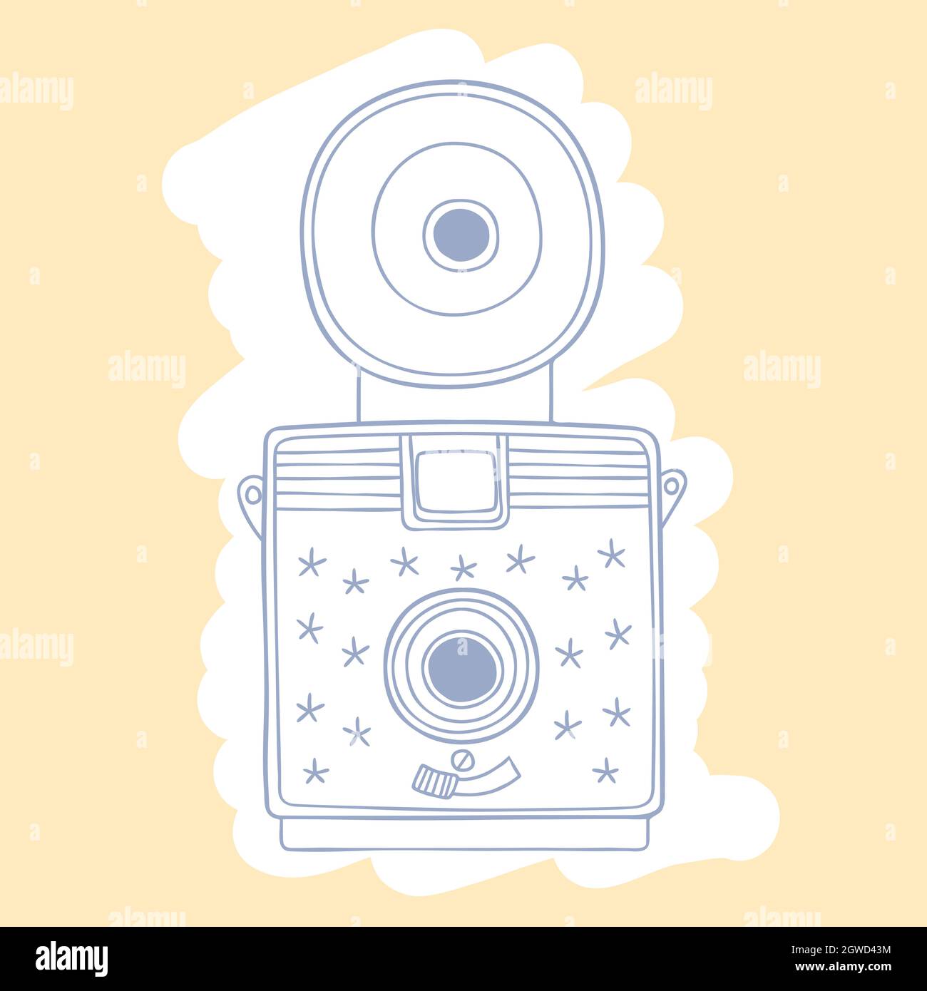 Vintage cameras. Hand drawn polaroid picture. Retro film video. Colored outline. Stock Vector