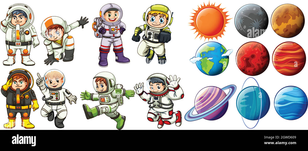 Astronauts and planets Stock Vector