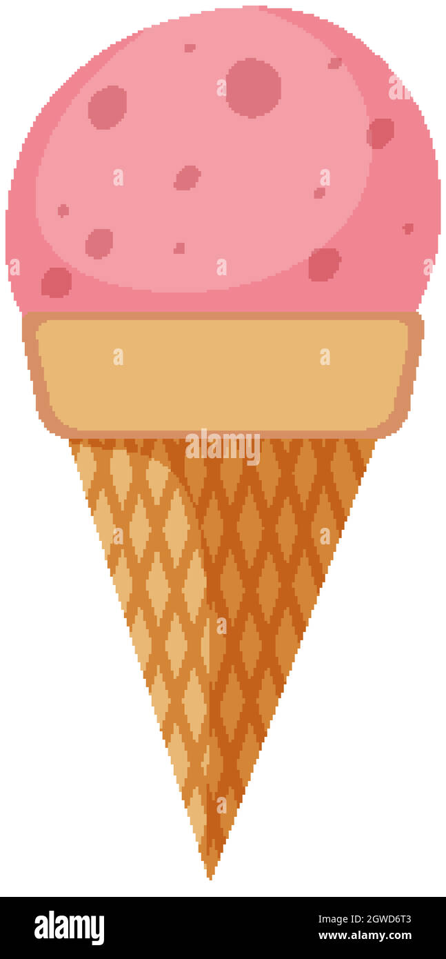Strawberry ice cream cone isolated Stock Vector