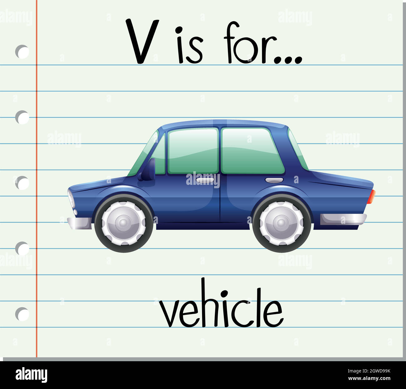 Flashcard letter V is for vehicle Stock Vector