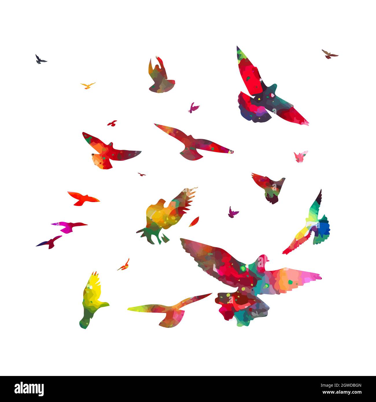 Colorful flying birds. Birds migrating to the south. Vector ...