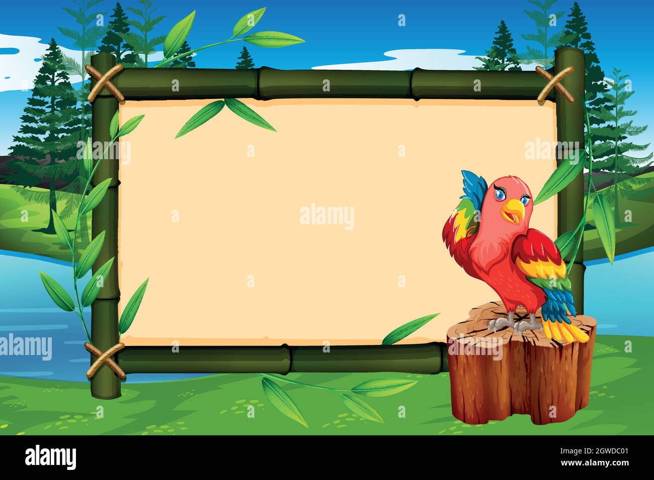 Parrot on bamboo frame Stock Vector