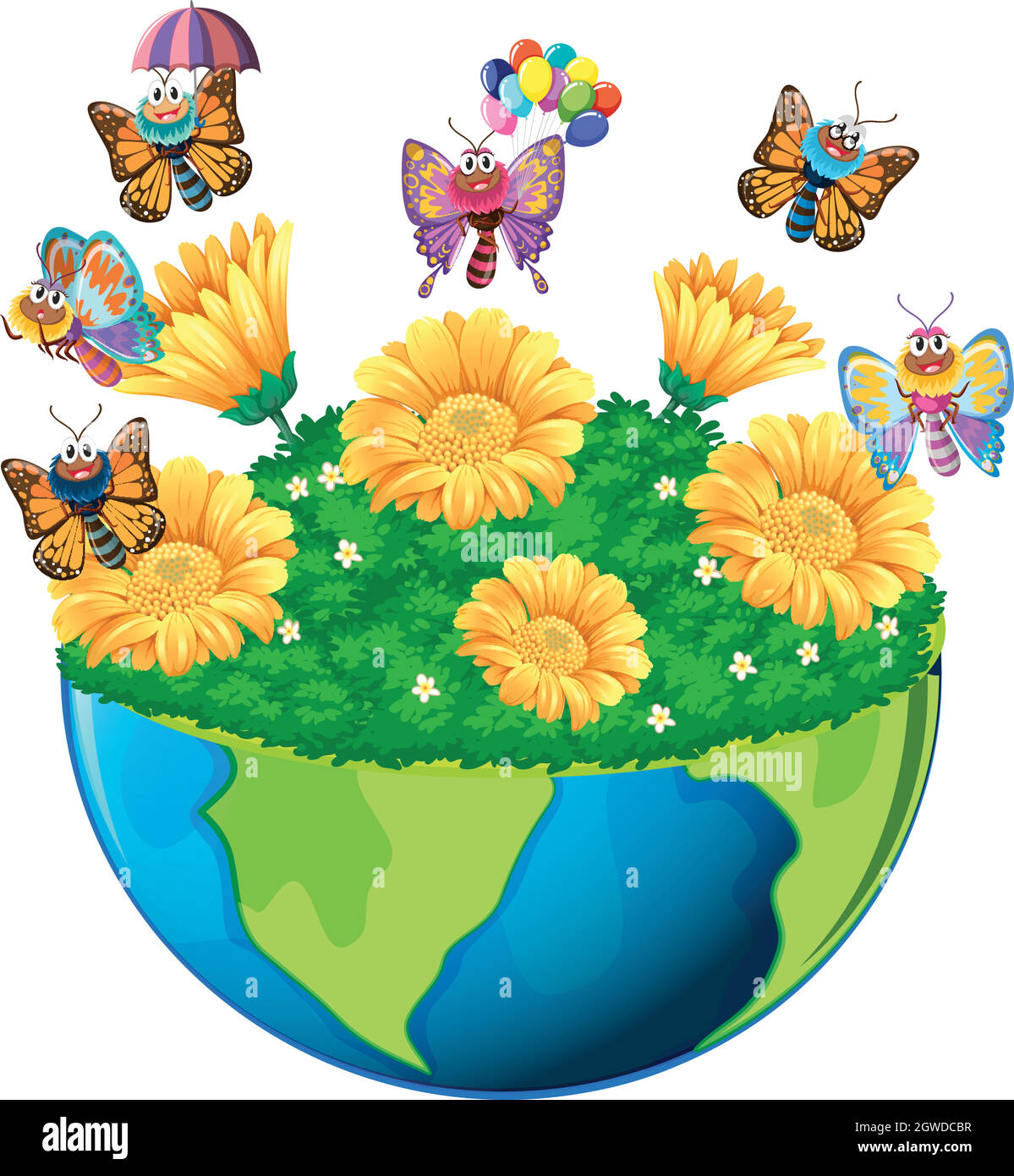 https://c8.alamy.com/comp/2GWDCBR/earth-theme-with-butterflies-and-flowers-2GWDCBR.jpg
