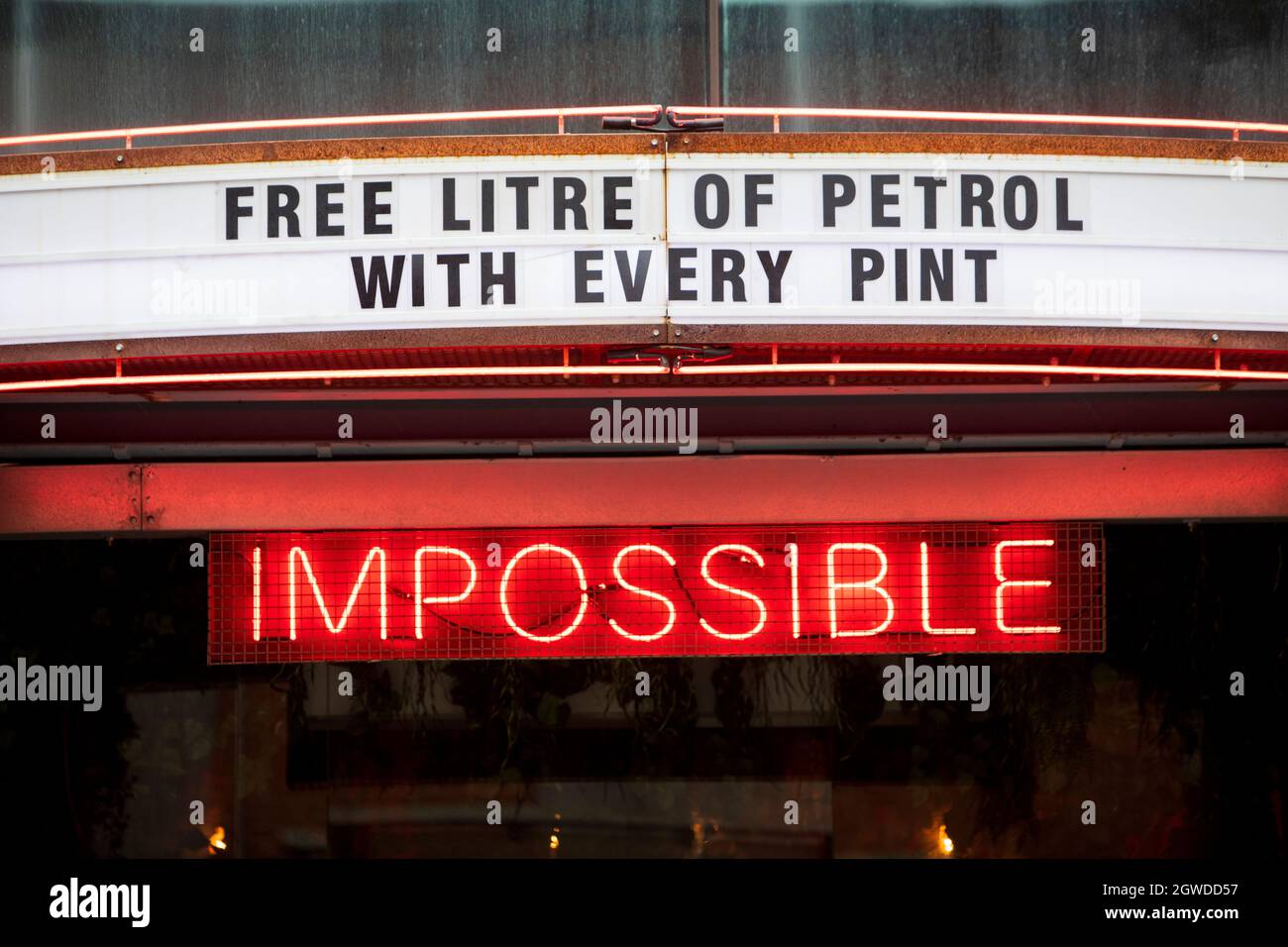 A sign outside a Manchster Bar referencing the current fuel demand crisis in the UK. Manchester, UK. Stock Photo
