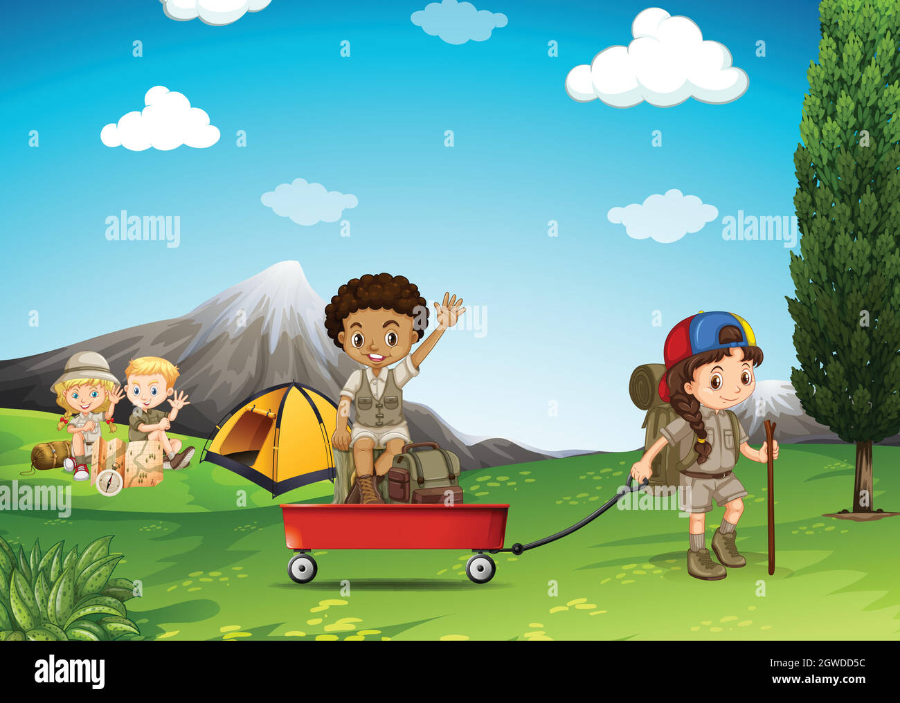 Children camping and playing in the field Stock Vector Image & Art - Alamy