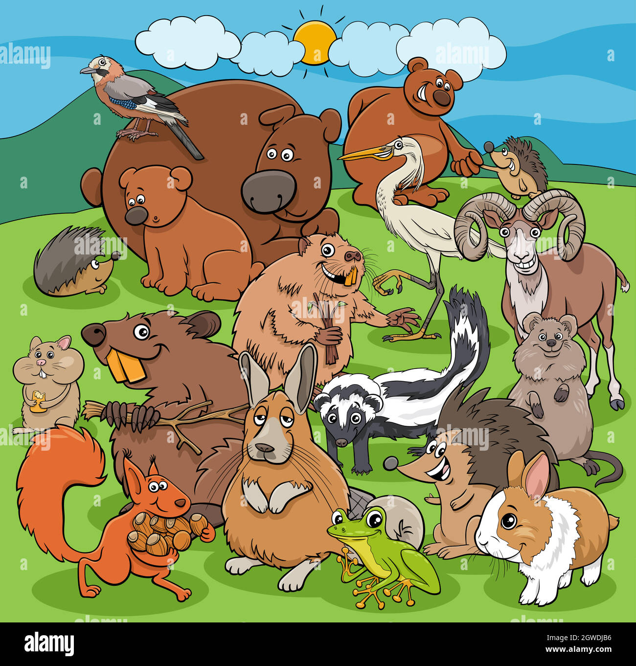 cartoon wild animals comic characters group Stock Vector