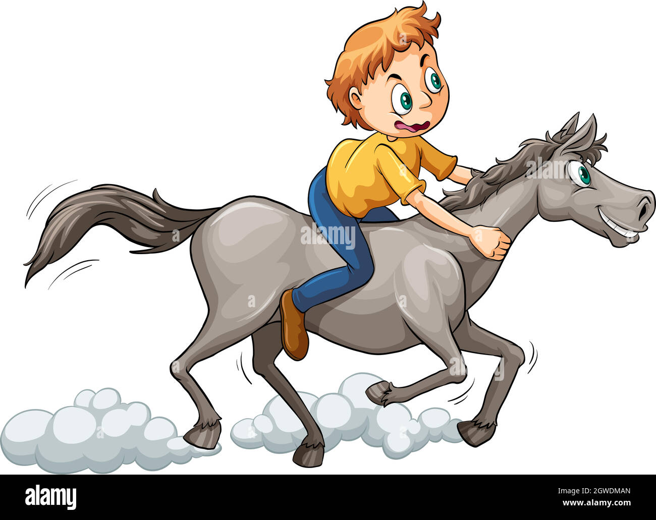 A boy riding a horse Stock Vector