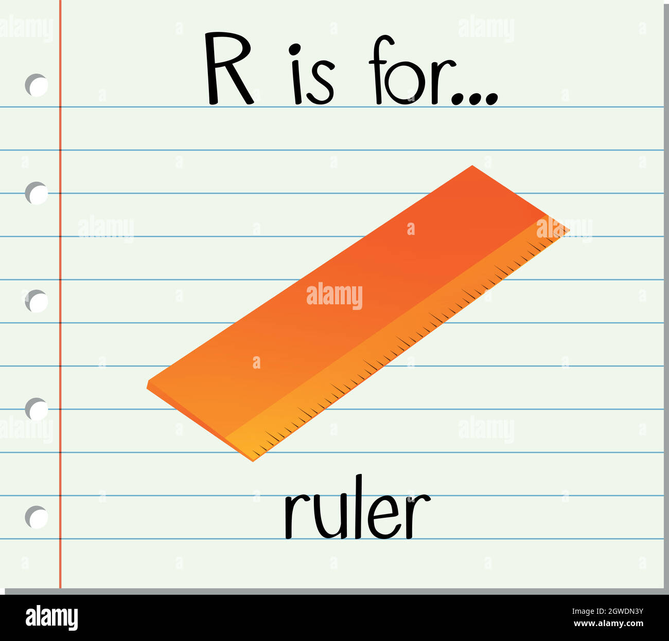 Flashcard letter R is for ruler Stock Vector