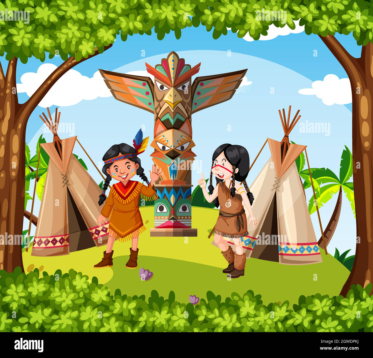 Native american indians at the tribe Stock Vector