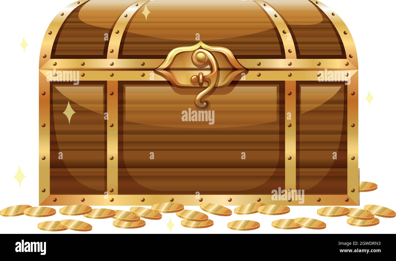 Wooden chest and golden coins Stock Vector
