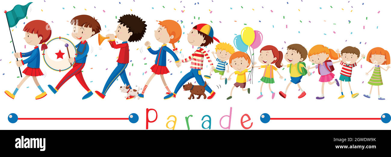 Children and the band in the parade Stock Vector