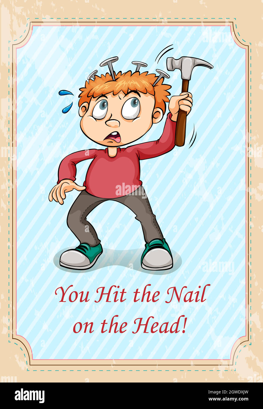 Hit the nail on the head idiom Stock Vector