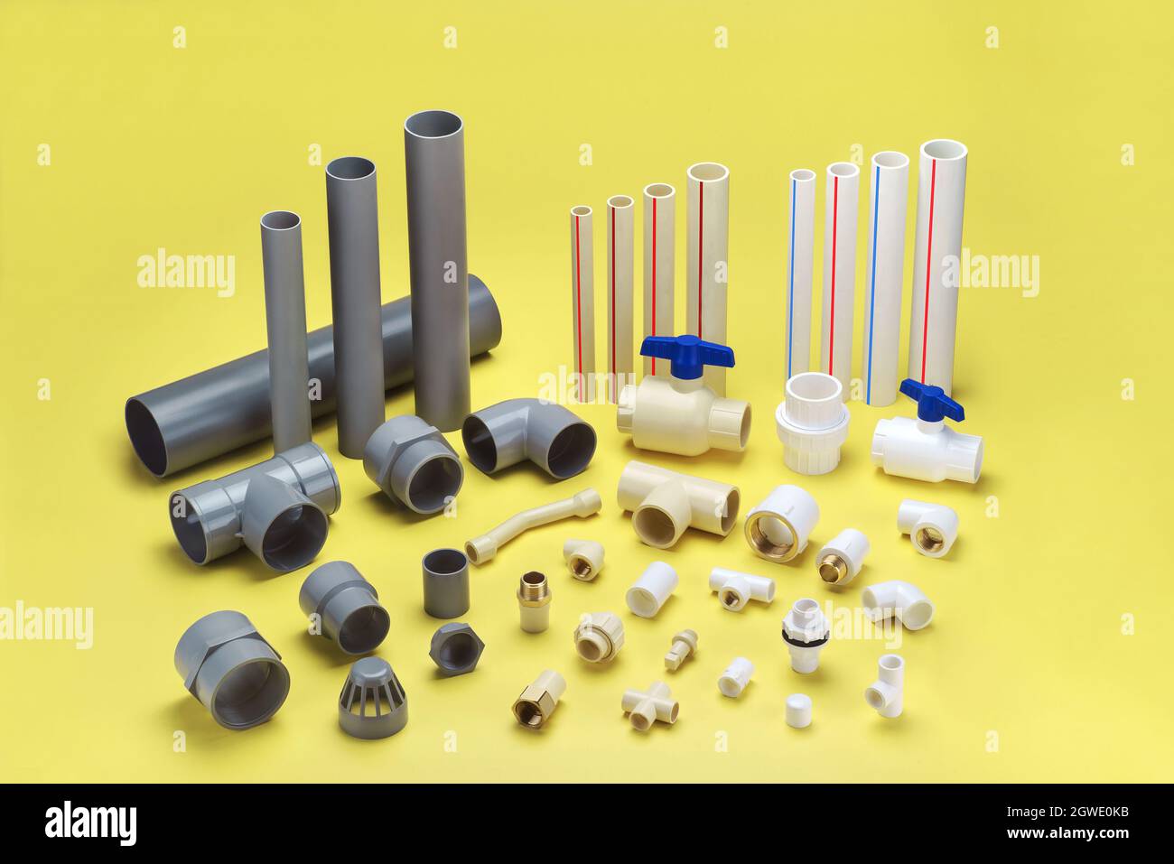 UPVC & CPVC Fittings for polypropylene pipes. Elements for pipelines.  plastic piping elements. They are designed for connecting pipes. Concept  sale of polypropylene fittings Stock Photo - Alamy