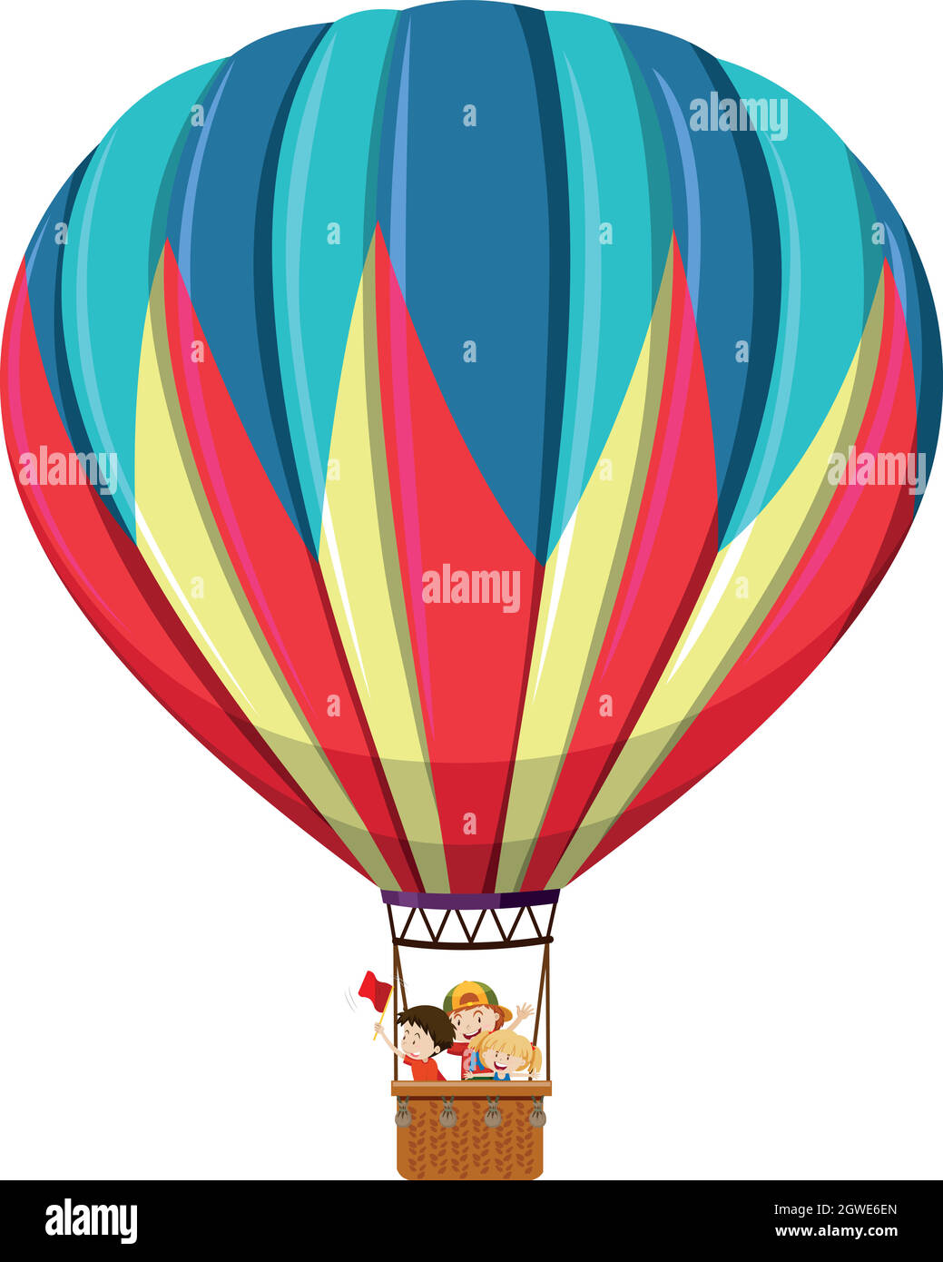 Children riding hot air balloon Stock Vector