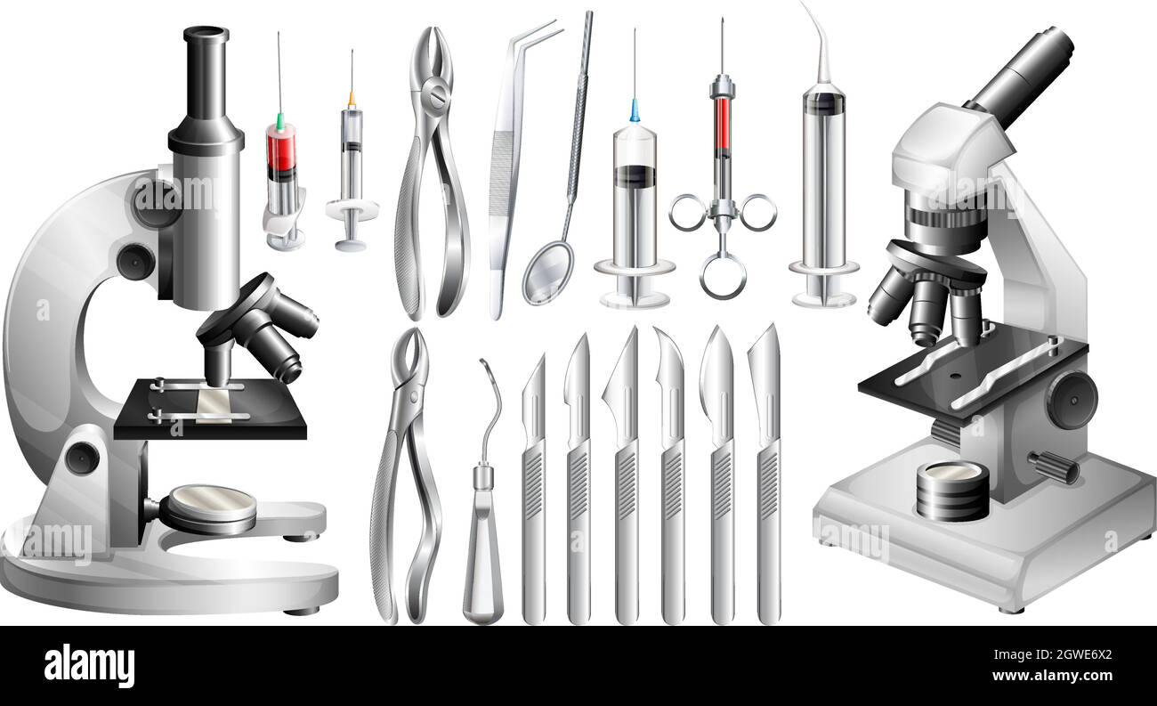 Different medical equipments and tools Stock Vector